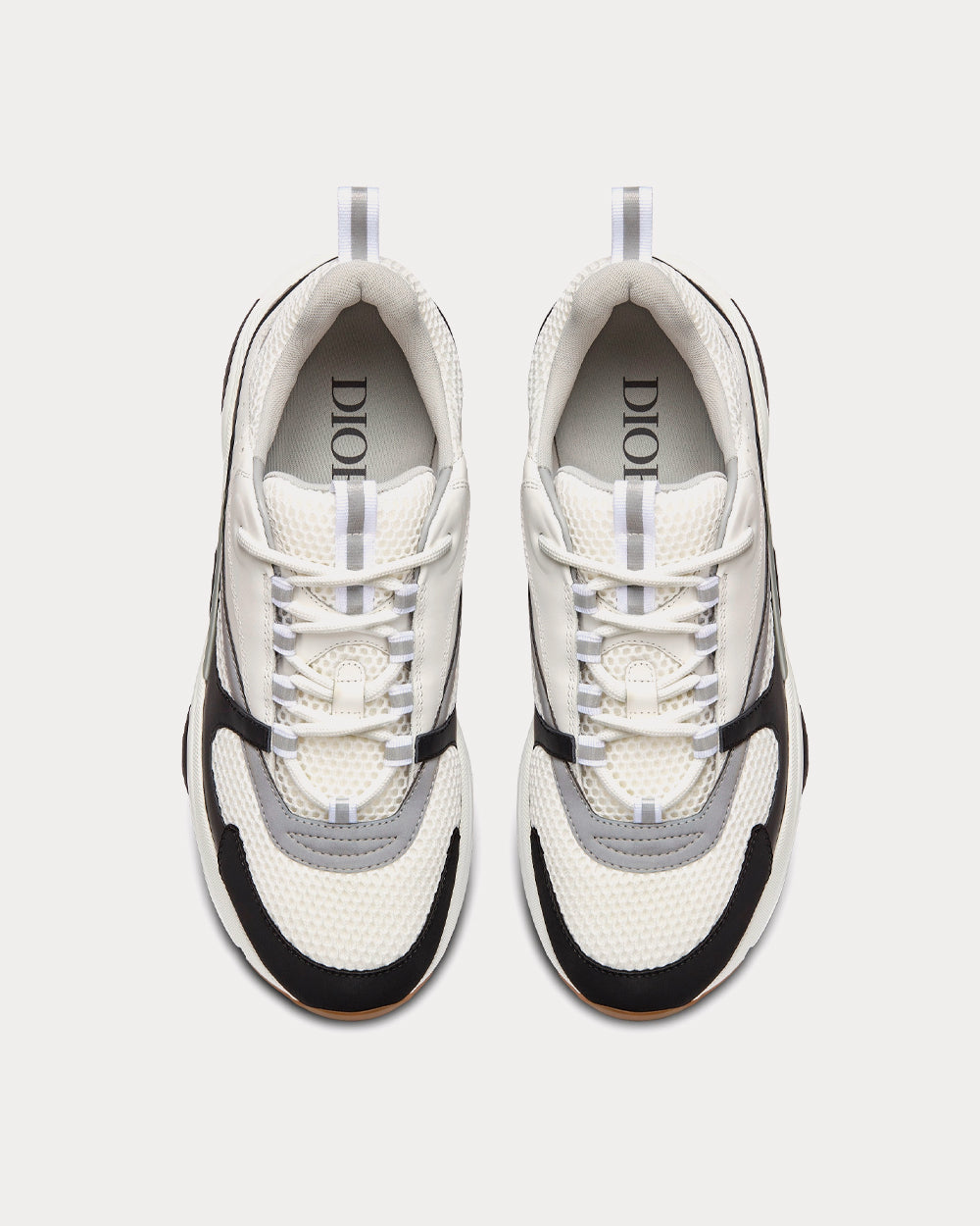 Dior - B22 Gray Technical Mesh with White and Black Smooth Calfskin Low Top Sneakers