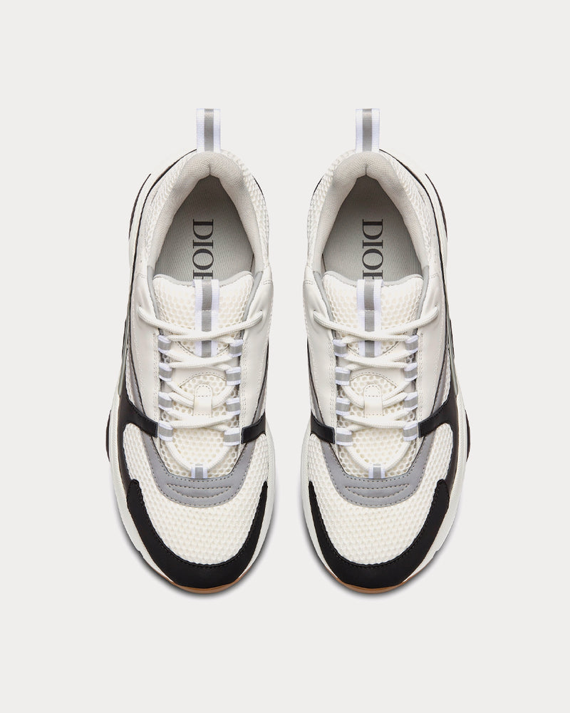 Dior B22 Gray Technical Mesh with White and Black Smooth Calfskin Low Top Sneakers - 2