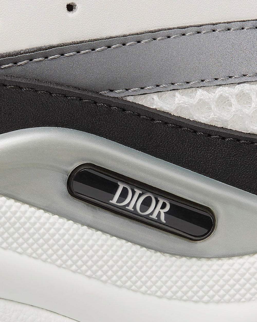 Dior B22 Gray Technical Mesh with White and Black Smooth Calfskin Low Top Sneakers - 4