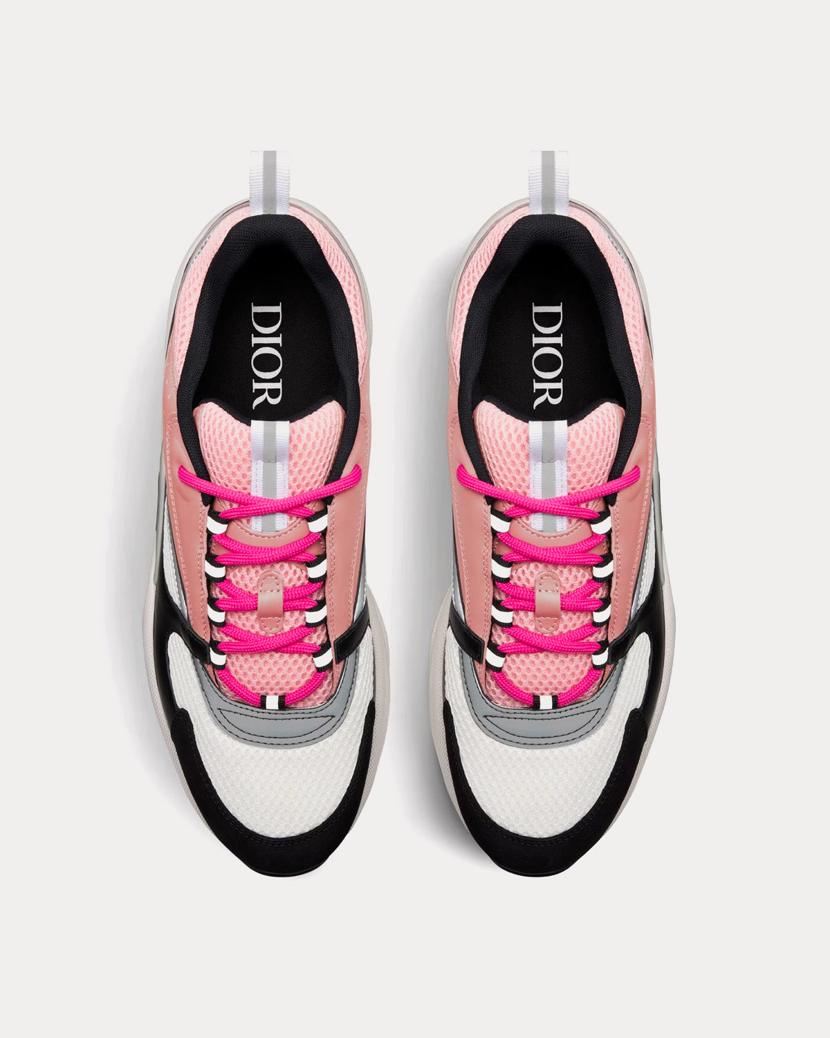 Dior B22 Pink and White Technical Mesh with Pink and Black Calfskin Low Top Sneakers - 2