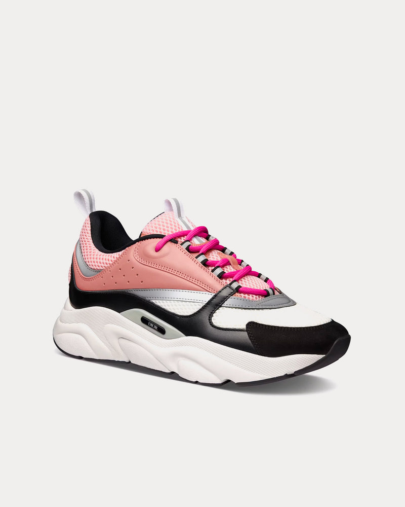 Dior B22 Pink and White Technical Mesh with Pink and Black Calfskin Low Top Sneakers - 3