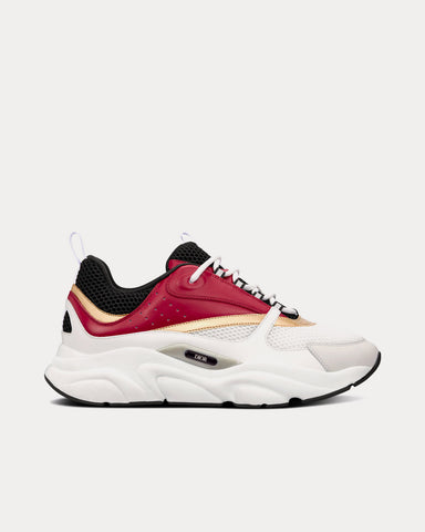 Dior B22 White and Black Technical Mesh with Burgundy, White and Gold-Tone Calfskin Low Top Sneakers