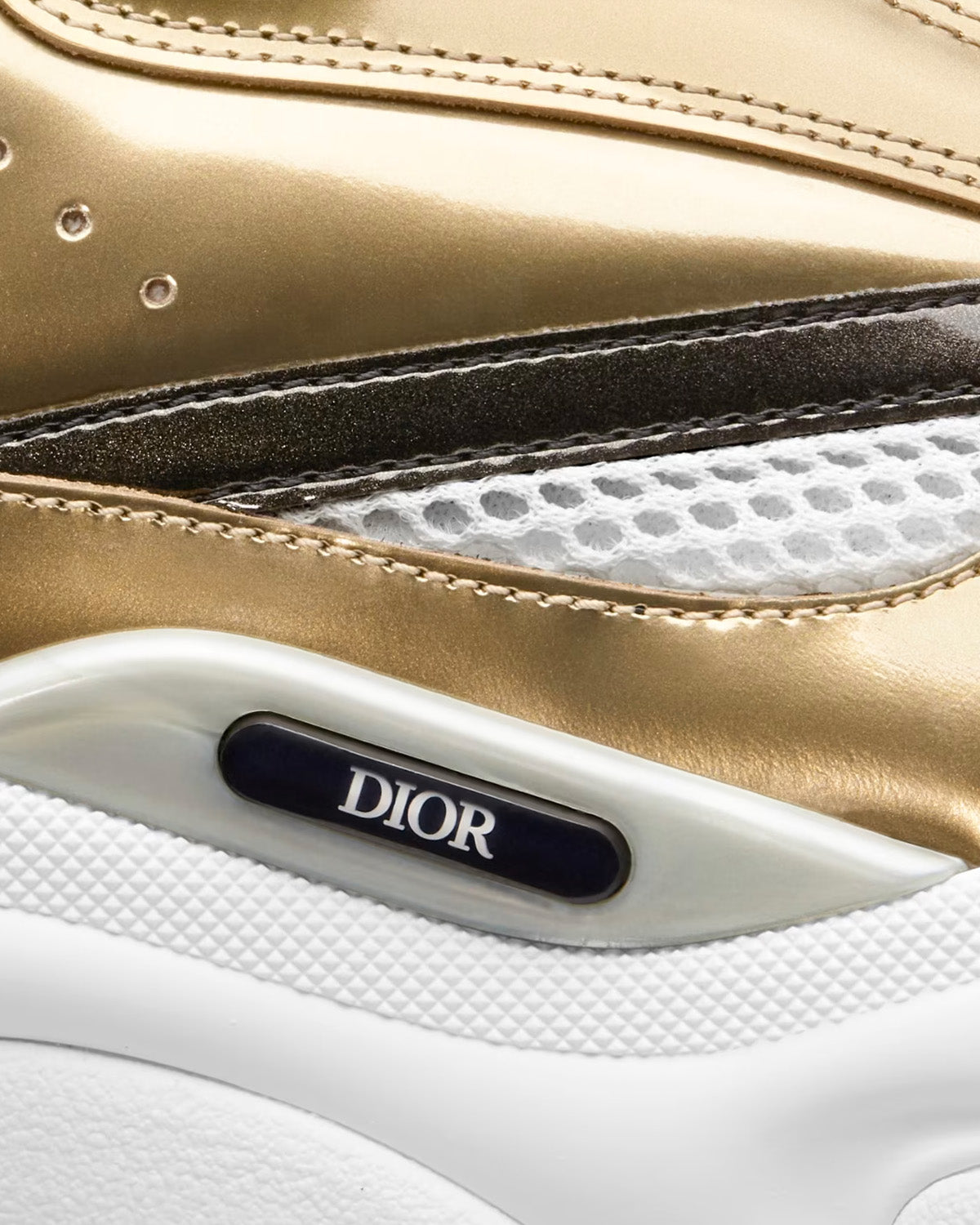 Dior B22 Technical Mesh & Laminated Calfskin Gold-Tone / White / Black Low Top Sneakers - 5