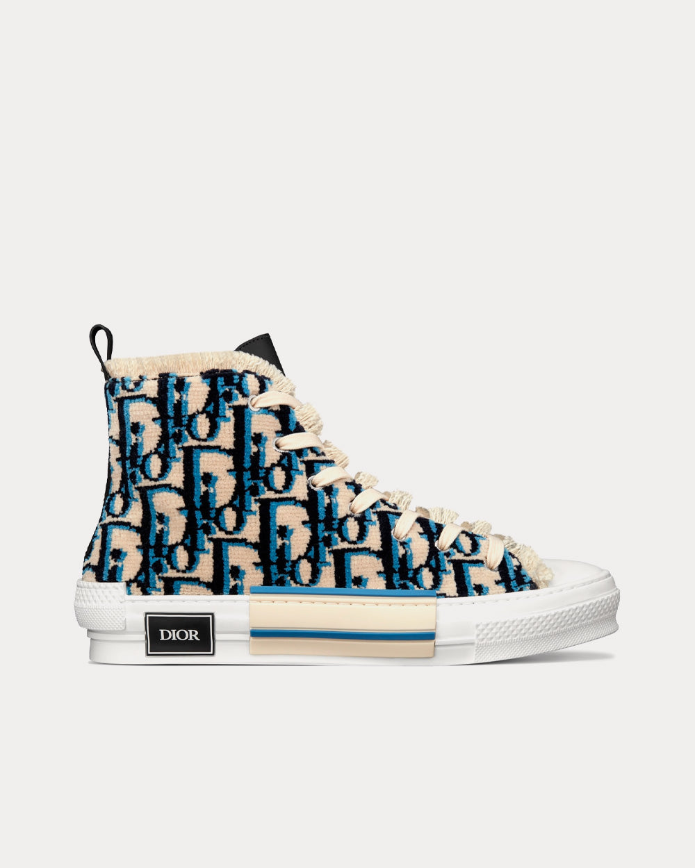 Dior B23 Beige, Black and Navy Blue Dior Oblique Tapestry High Top Sneakers - 1