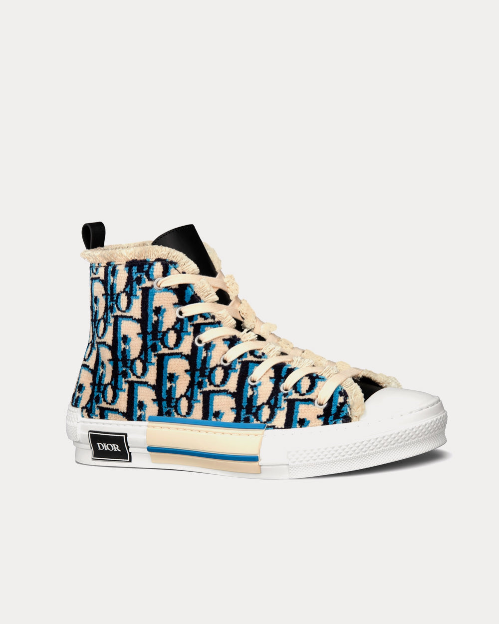 Dior B23 Beige, Black and Navy Blue Dior Oblique Tapestry High Top Sneakers - 3