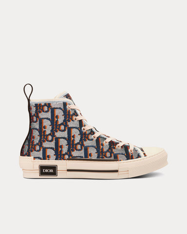 Dior B23 Silver-Tone, Blue and Orange Dior Oblique Sequined Embroidered Canvas High Top Sneakers