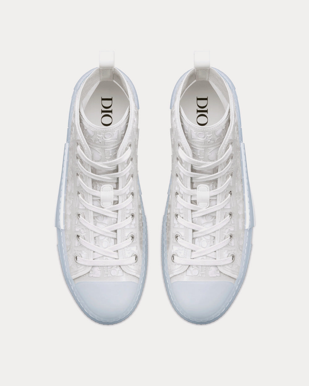 Dior B23 Transparent Canvas with White Raised Dior Oblique Motif High Top Sneakers - 2