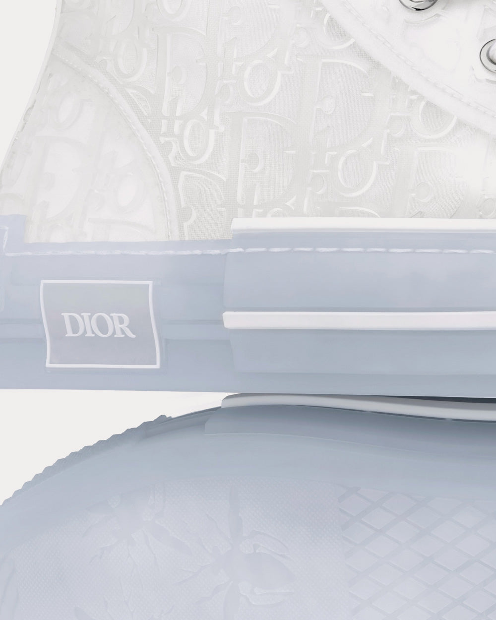 Dior B23 Transparent Canvas with White Raised Dior Oblique Motif High Top Sneakers - 5