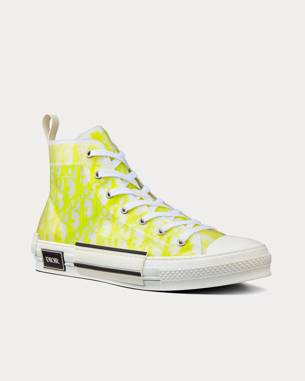 Dior B23 White and Yellow Dior Oblique Canvas High Top Sneakers - 2