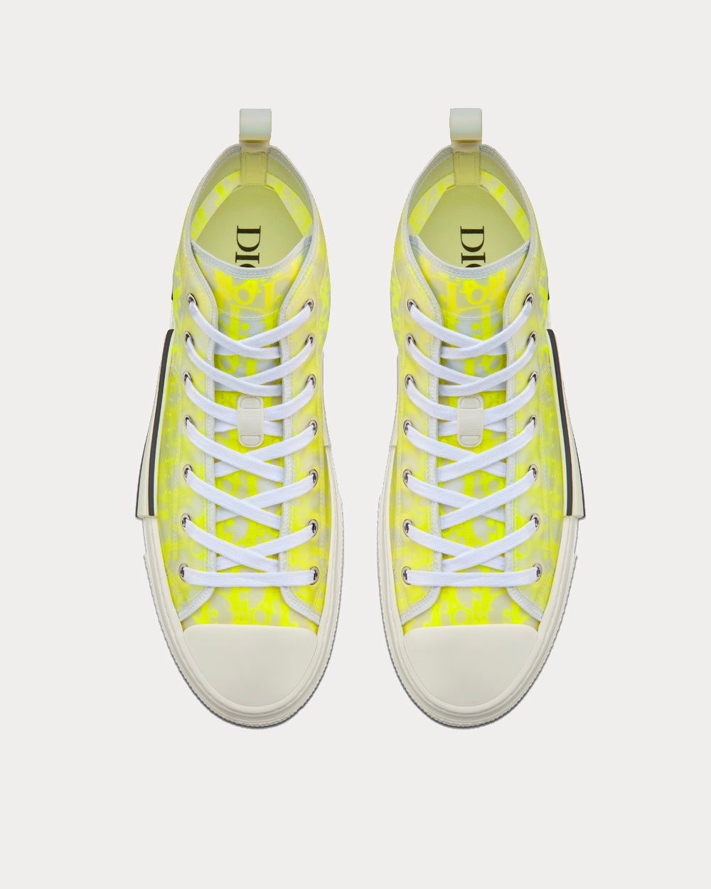 Dior B23 White and Yellow Dior Oblique Canvas High Top Sneakers - 4