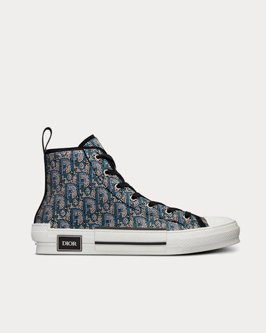 Dior B23 Beige and Blue Dior Oblique Strass High Top Sneakers