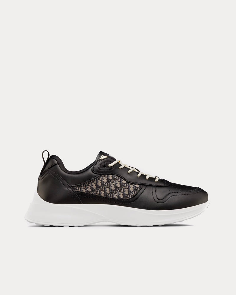 Dior B25 Black Smooth Calfskin and Beige and Black Dior Oblique Jacquard Low Top Sneakers - 1