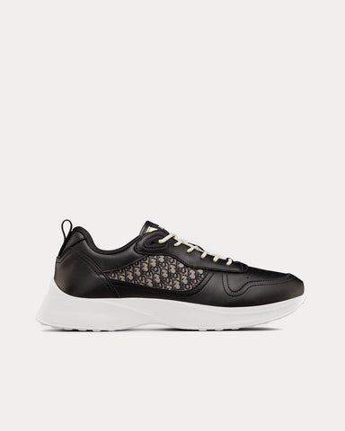 Dior B25 Black Smooth Calfskin and Beige and Black Dior Oblique Jacquard Low Top Sneakers