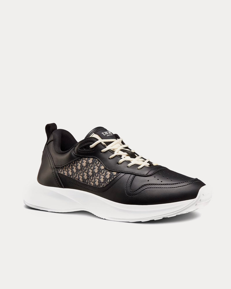 Dior B25 Black Smooth Calfskin and Beige and Black Dior Oblique Jacquard Low Top Sneakers - 3