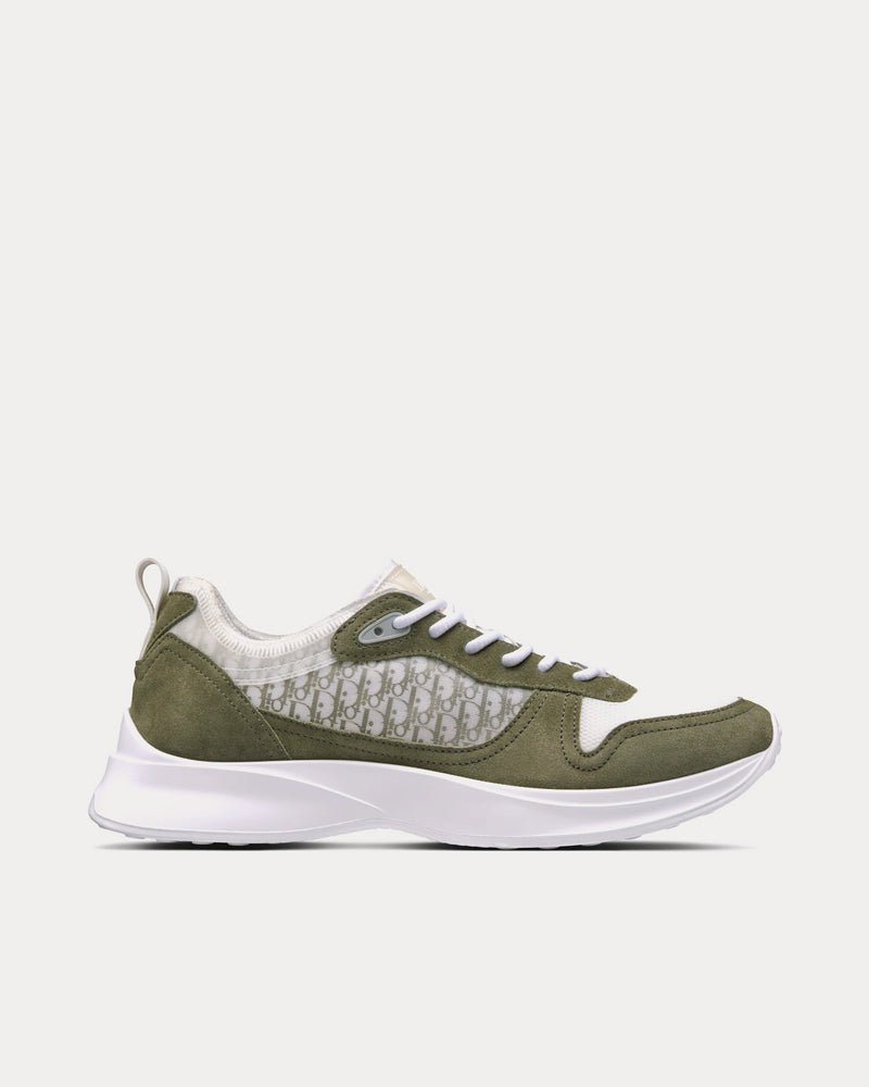 Dior B25 Runner Olive Suede and White Technical Mesh with Olive and White Dior Oblique Canvas Low Top Sneakers - 1