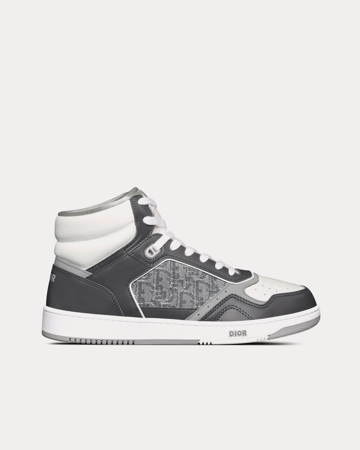 B27 Anthracite Gray and White Smooth Calfskin with Dior Oblique Jacquard  with Ruthenium-Tone Metallic Thread High Top Sneakers