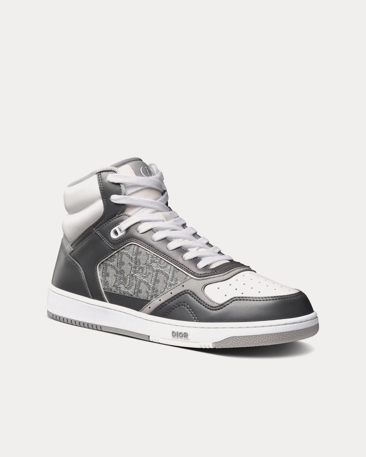 Dior B27 Anthracite Gray and White Smooth Calfskin with Dior Oblique Jacquard with Ruthenium-Tone Metallic Thread High Top Sneakers - 3