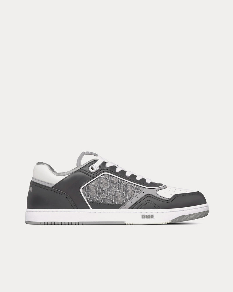 Dior B27 Anthracite Gray and White Smooth Calfskin with Dior Oblique Jacquard with Ruthenium-Tone Metallic Thread Low Top Sneakers - 1