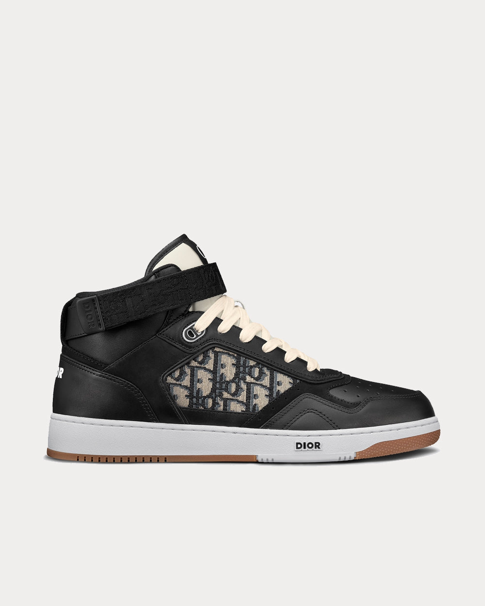 Dior B27 Black Smooth Calfskin with Beige and Black Dior Oblique Jacquard High Top Sneakers - 1