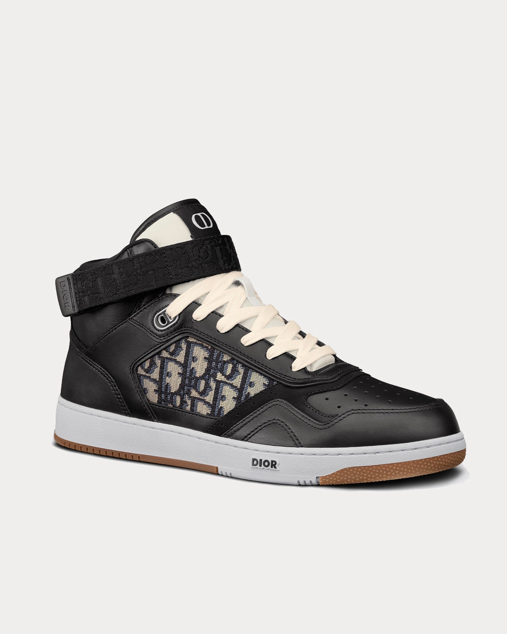 Dior B27 Black Smooth Calfskin with Beige and Black Dior Oblique Jacquard High Top Sneakers - 2