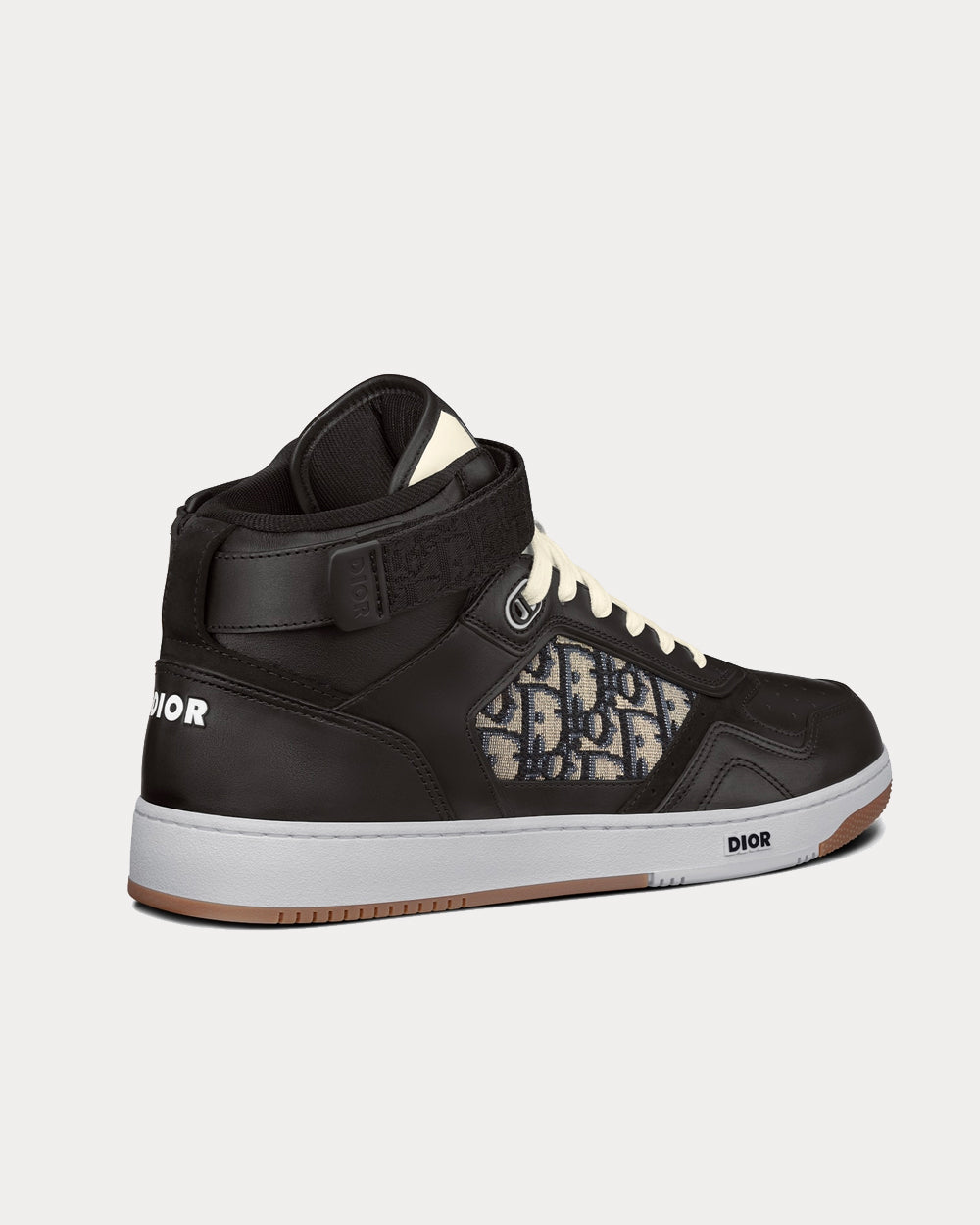 Dior B27 Black Smooth Calfskin with Beige and Black Dior Oblique Jacquard High Top Sneakers - 4