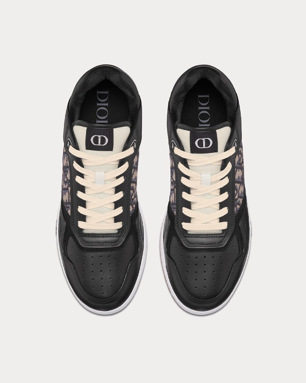 Dior B27 Black Smooth Calfskin with Beige and Black Dior Oblique Jacquard Low Top Sneakers - 2