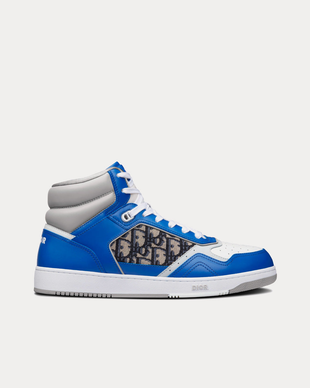 Dior B27 Blue, Gray and White Smooth Calfskin with Beige and Black Dior Oblique Jacquard High Top Sneakers - 1