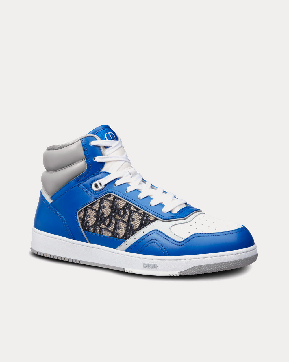 Dior B27 Blue, Gray and White Smooth Calfskin with Beige and Black Dior Oblique Jacquard High Top Sneakers - 3