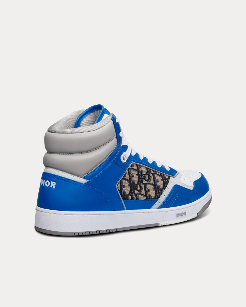 Dior B27 Blue, Gray and White Smooth Calfskin with Beige and Black Dior Oblique Jacquard High Top Sneakers - 4