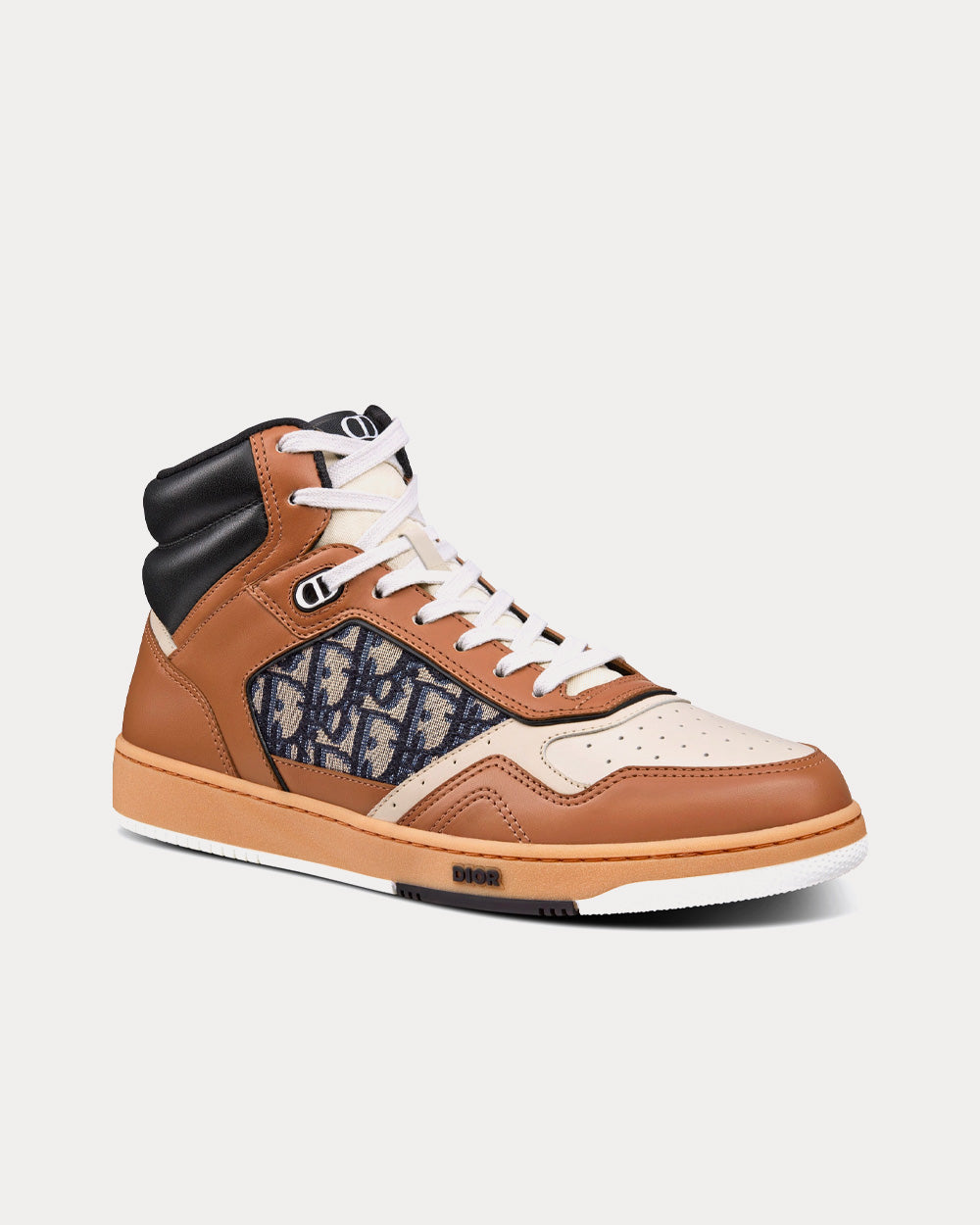 Dior B27 Coffee, Cream and Black Smooth Calfskin with Beige and Black Dior Oblique Jacquard High Top Sneakers - 3