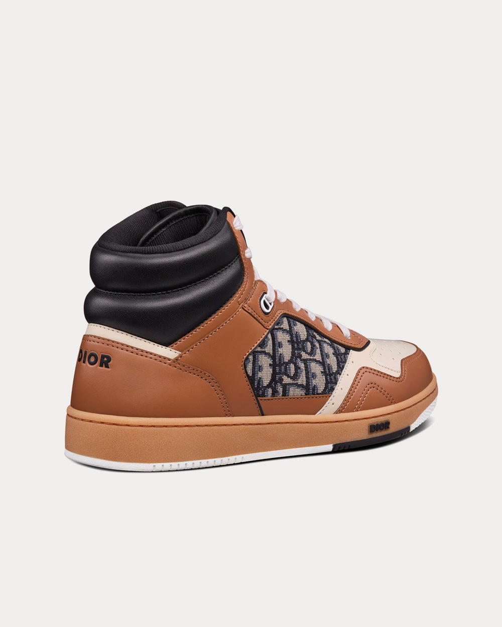 Dior B27 Coffee, Cream and Black Smooth Calfskin with Beige and Black Dior Oblique Jacquard High Top Sneakers - 4