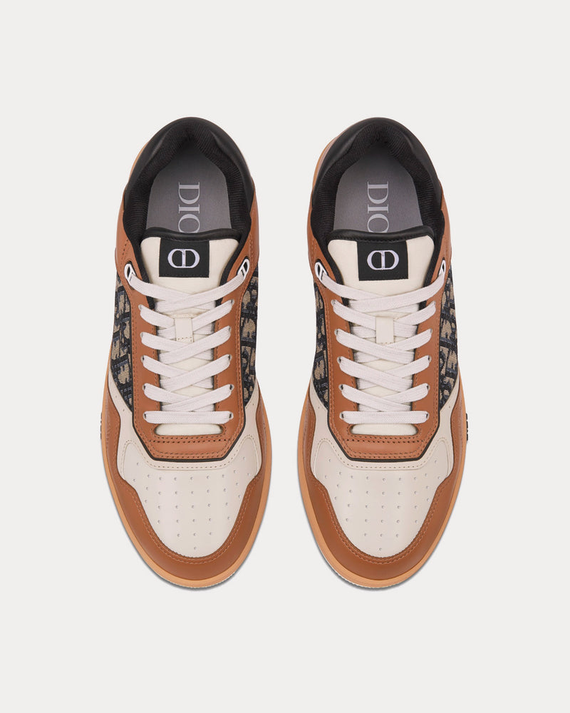 Dior B27 Coffee, Cream and Black Smooth Calfskin with Beige and Black Dior Oblique Jacquard Low Top Sneakers - 2