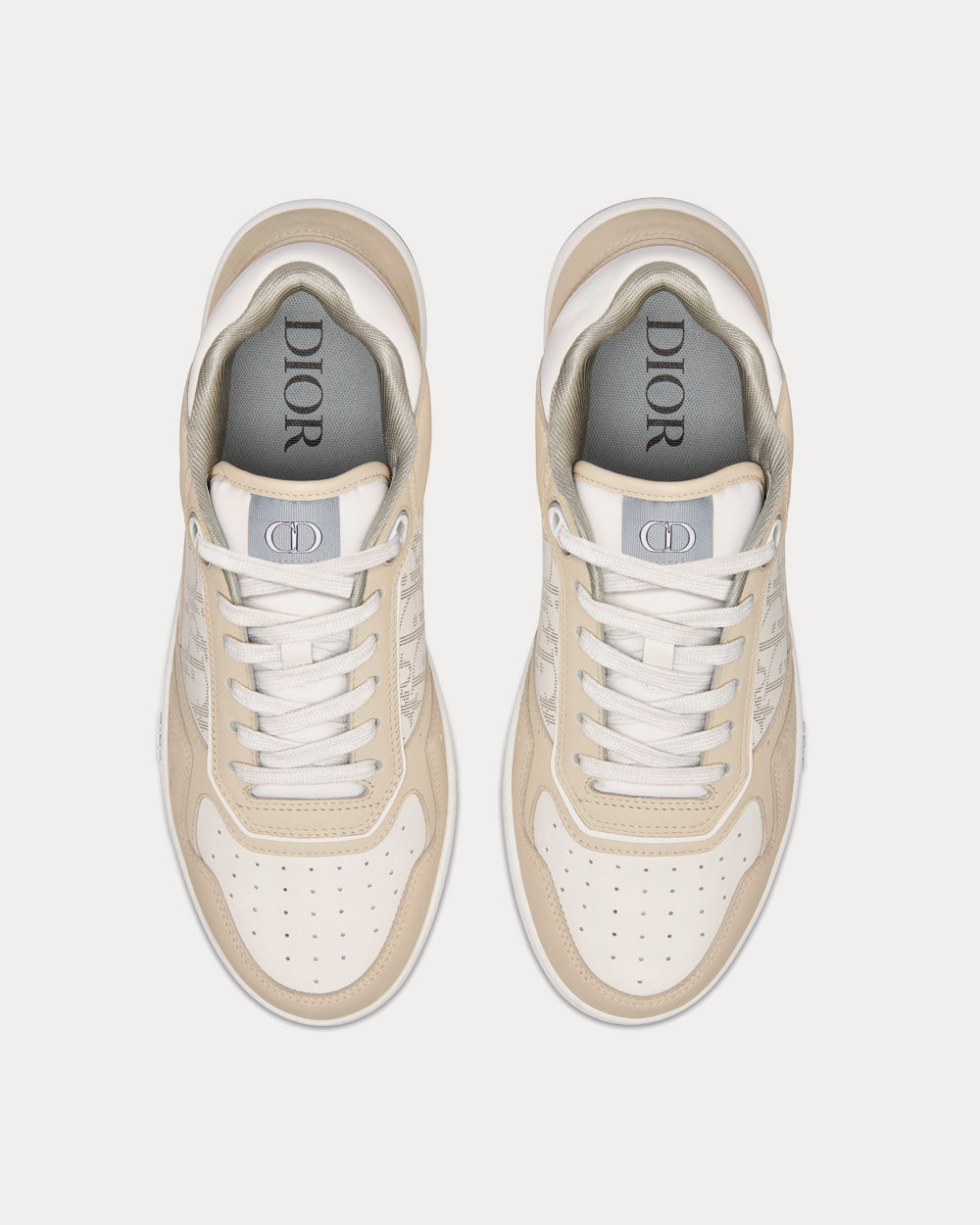 Dior B27 Cream Nubuck Calfskin and White Dior Oblique Galaxy Leather Low Top Sneakers - 2