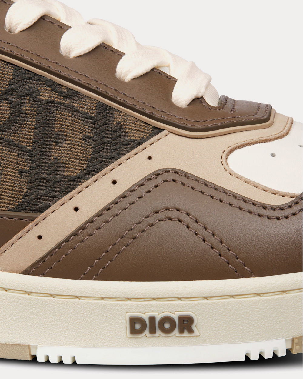 Dior B27 Ebony, Cream and White Smooth Calfskin with Ebony and Black Dior Oblique Jacquard Low Top Sneakers - 5