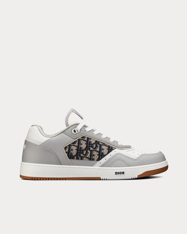 Dior B27 Gray and White Smooth Calfskin with Beige and Black Dior Oblique Jacquard Low Top Sneakers