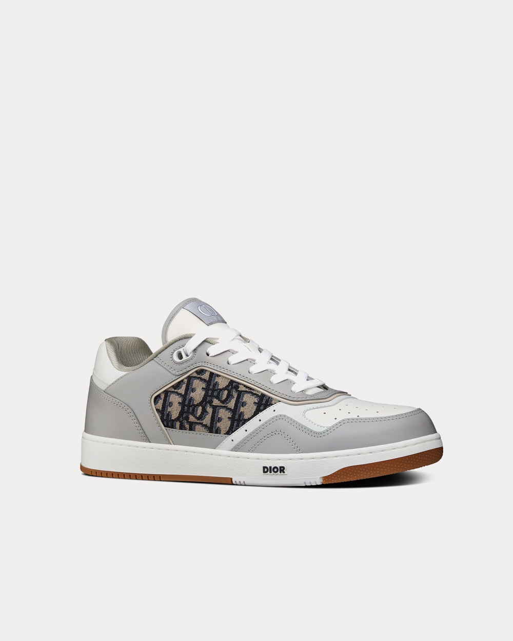 Dior B27 Gray and White Smooth Calfskin with Beige and Black Dior Oblique Jacquard Low Top Sneakers - 3