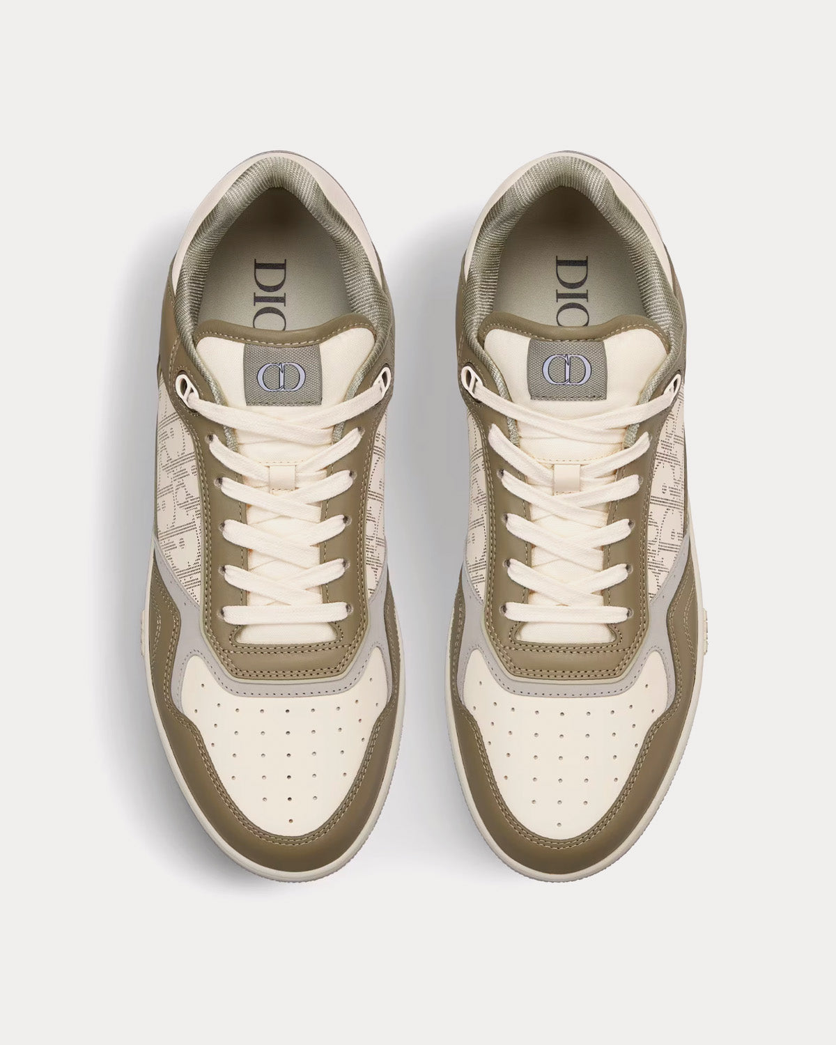 Dior B27 Khaki and Cream Smooth Calfskin with Cream Dior Oblique Galaxy Leather Low Top Sneakers - 2