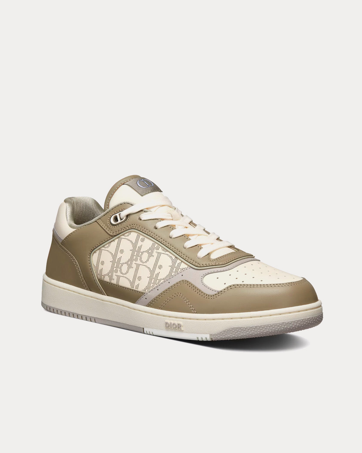 Dior B27 Khaki and Cream Smooth Calfskin with Cream Dior Oblique Galaxy Leather Low Top Sneakers - 3