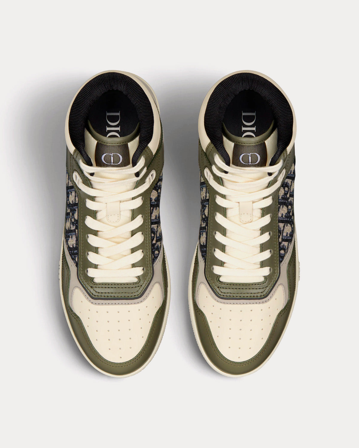 Dior B27 Olive and Cream Smooth Calfskin with Beige and Black Dior Oblique Jacquard High Top Sneakers - 2