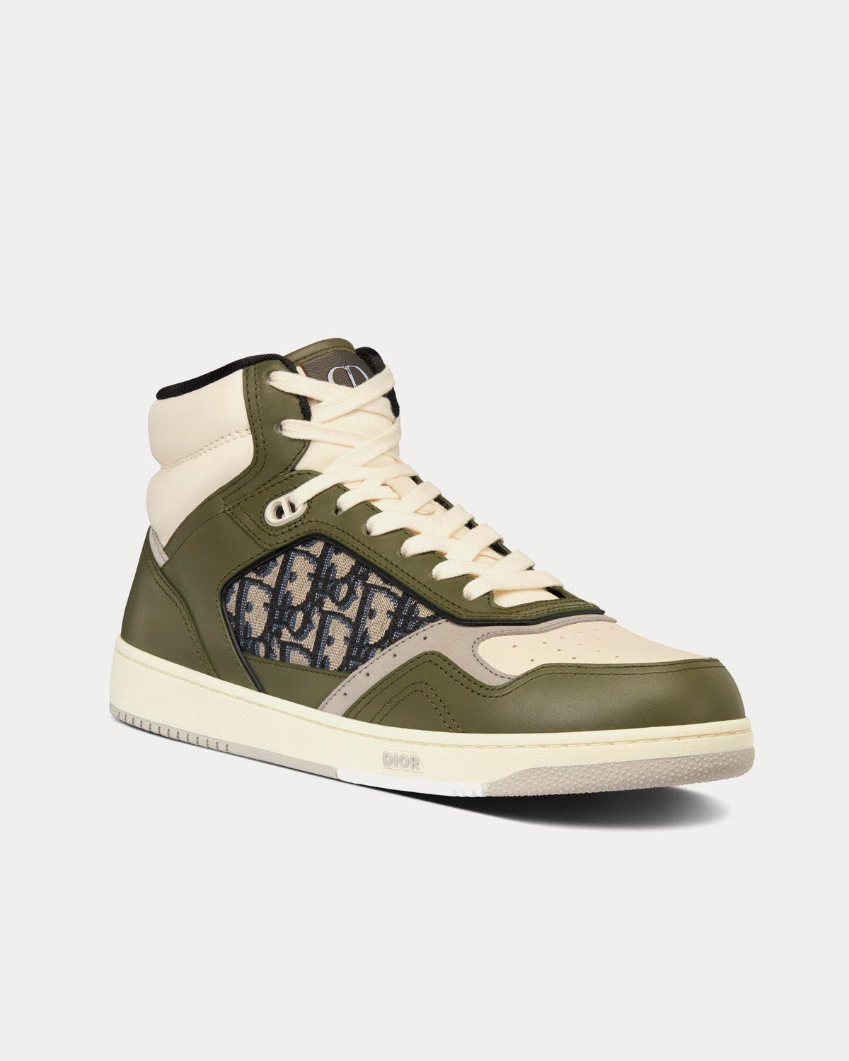 Dior B27 Olive and Cream Smooth Calfskin with Beige and Black Dior Oblique Jacquard High Top Sneakers - 3