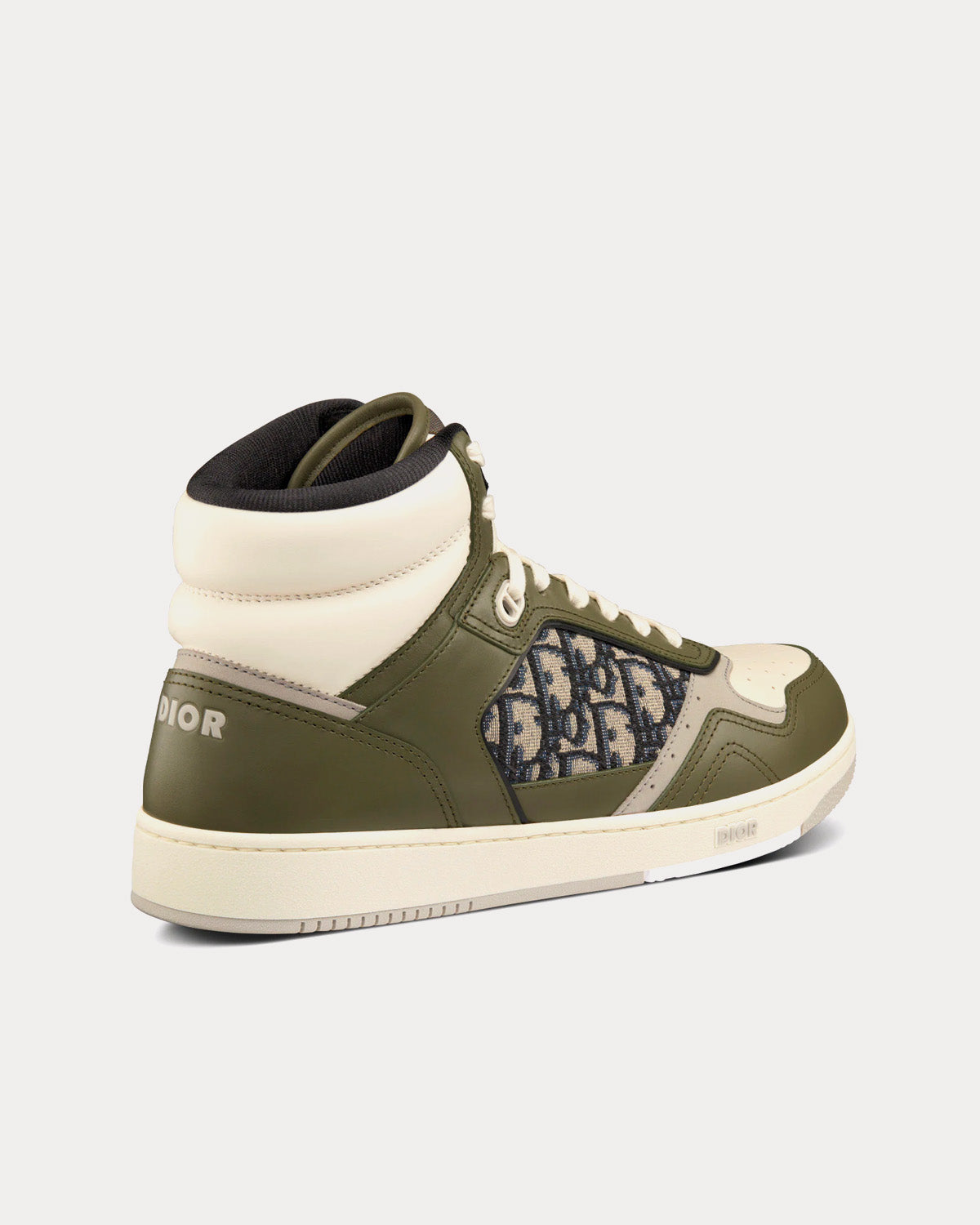 Dior B27 Olive and Cream Smooth Calfskin with Beige and Black Dior Oblique Jacquard High Top Sneakers - 4