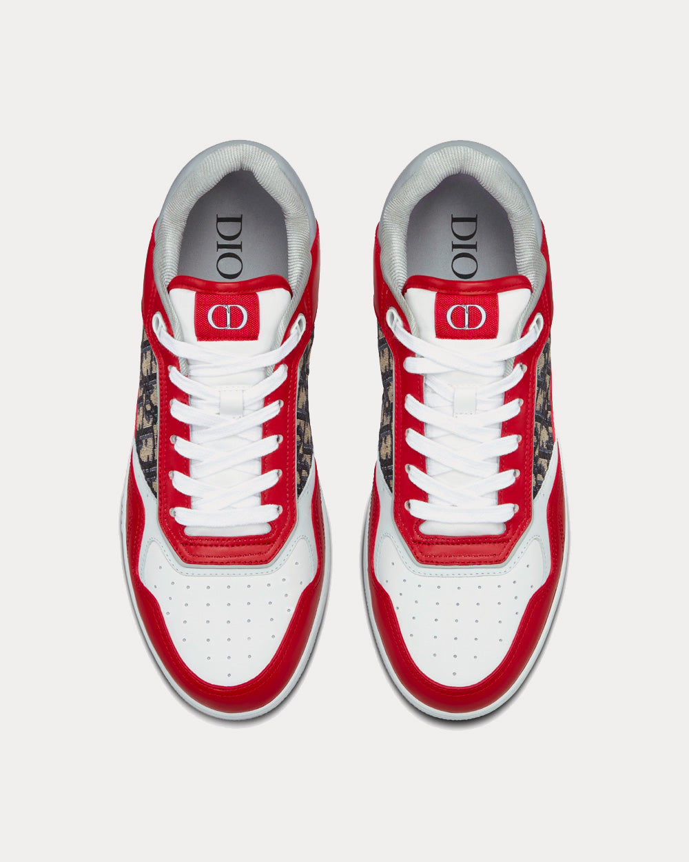 Dior B27 Red, Gray and White Smooth Calfskin with Beige and Black Dior Oblique Jacquard Low Top Sneakers - 2