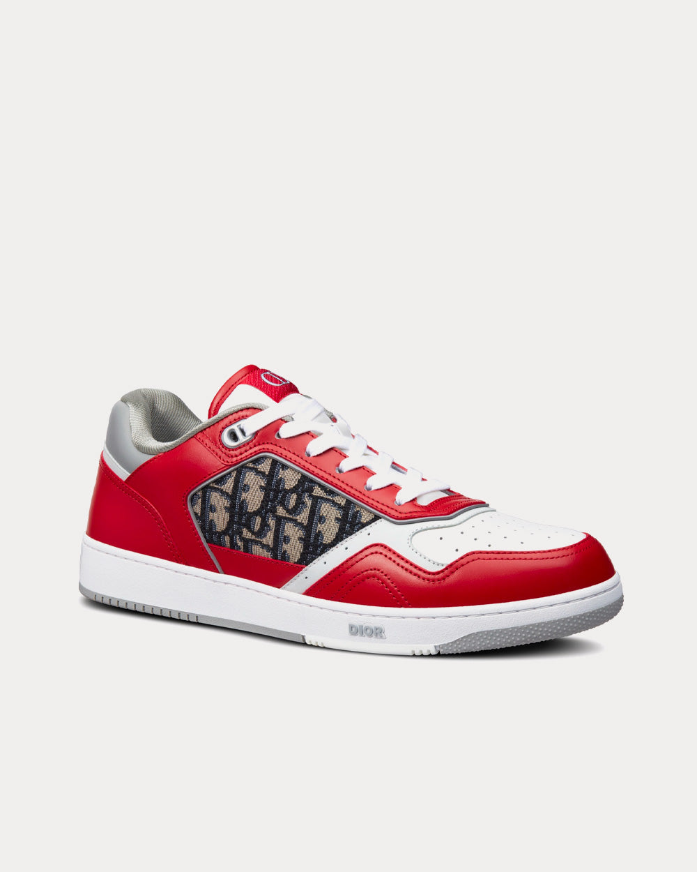 Dior B27 Red, Gray and White Smooth Calfskin with Beige and Black Dior Oblique Jacquard Low Top Sneakers - 3