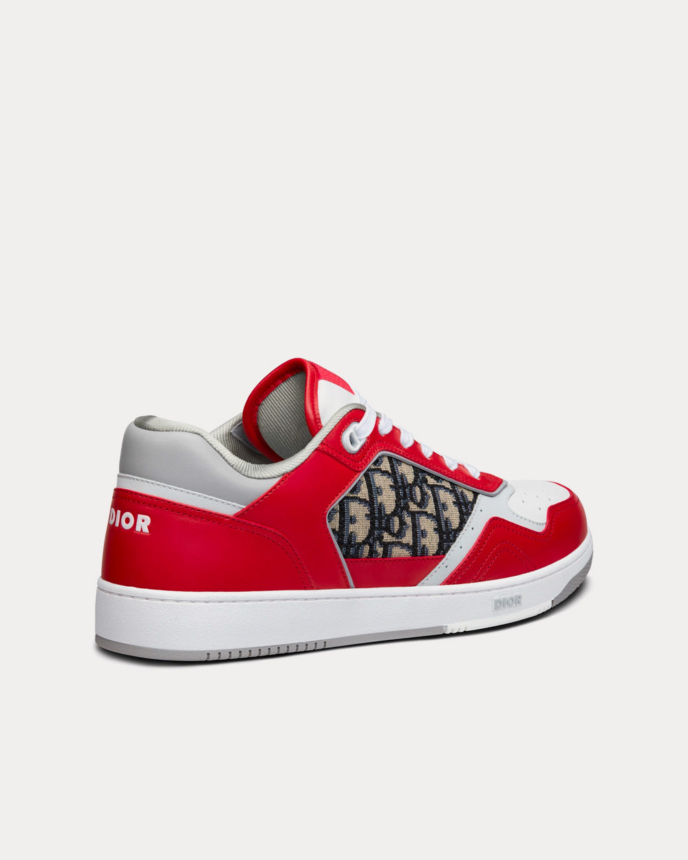 Dior B27 Red, Gray and White Smooth Calfskin with Beige and Black Dior Oblique Jacquard Low Top Sneakers - 4