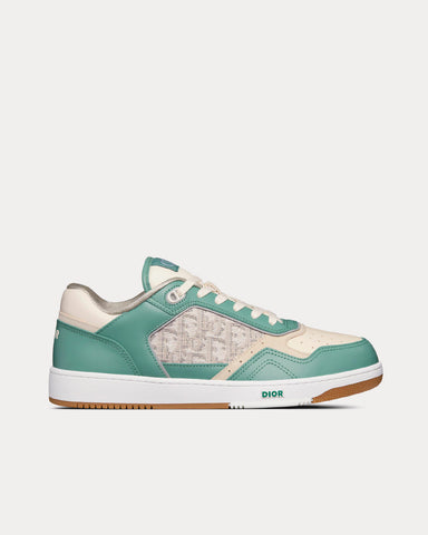 Dior B27 Turquoise and Cream Smooth Calfskin and Cream Dior Oblique Jacquard Canvas Low Top Sneakers