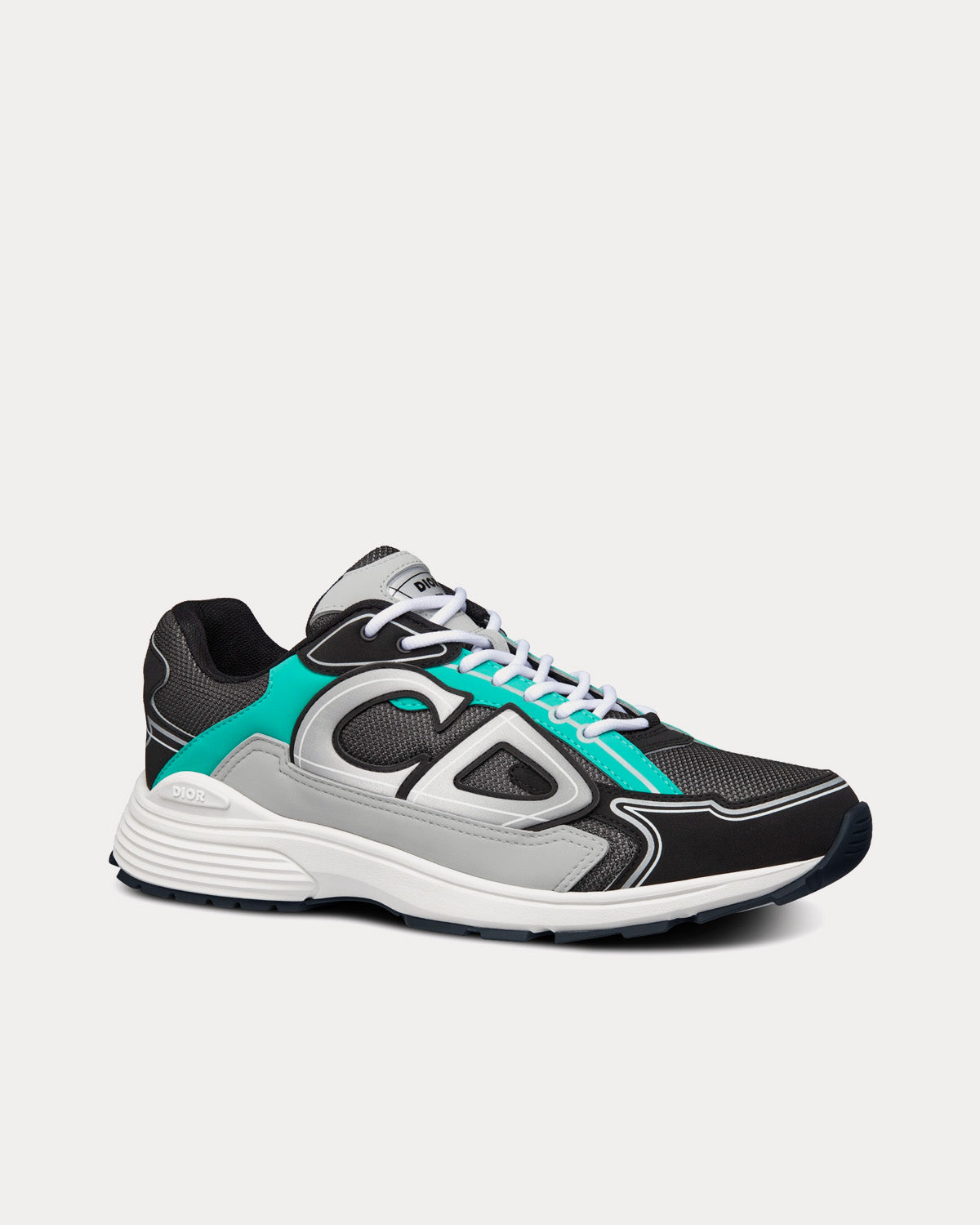 Dior B30 Anthracite Gray Mesh and Black, Green and Dior Gray Technical Fabric Low Top Sneakers - 3