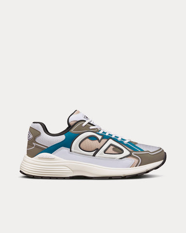 Dior B30 White and Beige Mesh with Blue and Olive Technical Fabric Low Top Sneakers