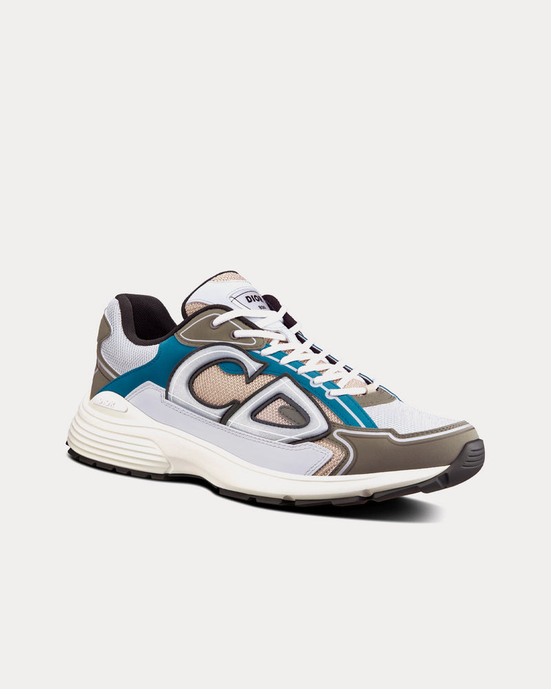 Dior B30 White and Beige Mesh with Blue and Olive Technical Fabric Low Top Sneakers - 3