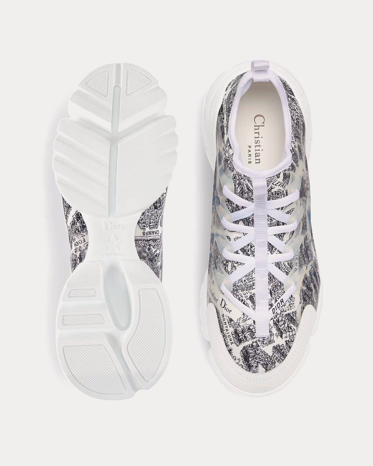 Dior D-Connect Black and White Technical Fabric with Plan de Paris Print Low Top Sneakers - 2