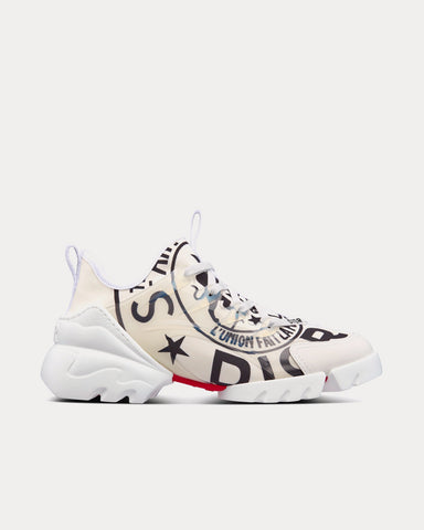 Dior D-Connect White Technical Fabric with Dior Union Print Low Top Sneakers